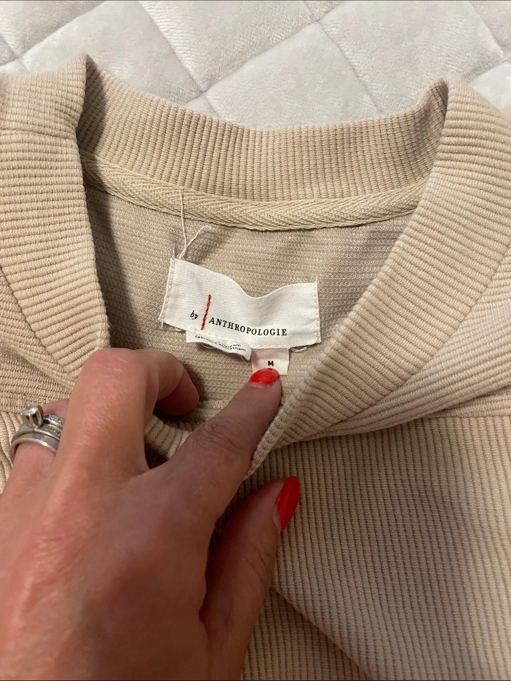 Anthropologie Beige Ruffle-Trim Knit Top - Picture 2 of 6